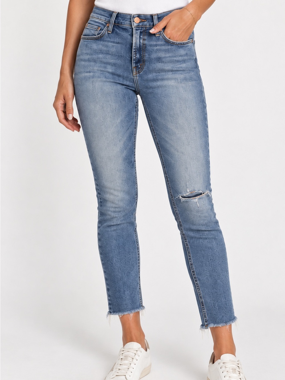 Mother The Stunner Ankle Fray Distressed Skinny Jeans Blue Waist 25